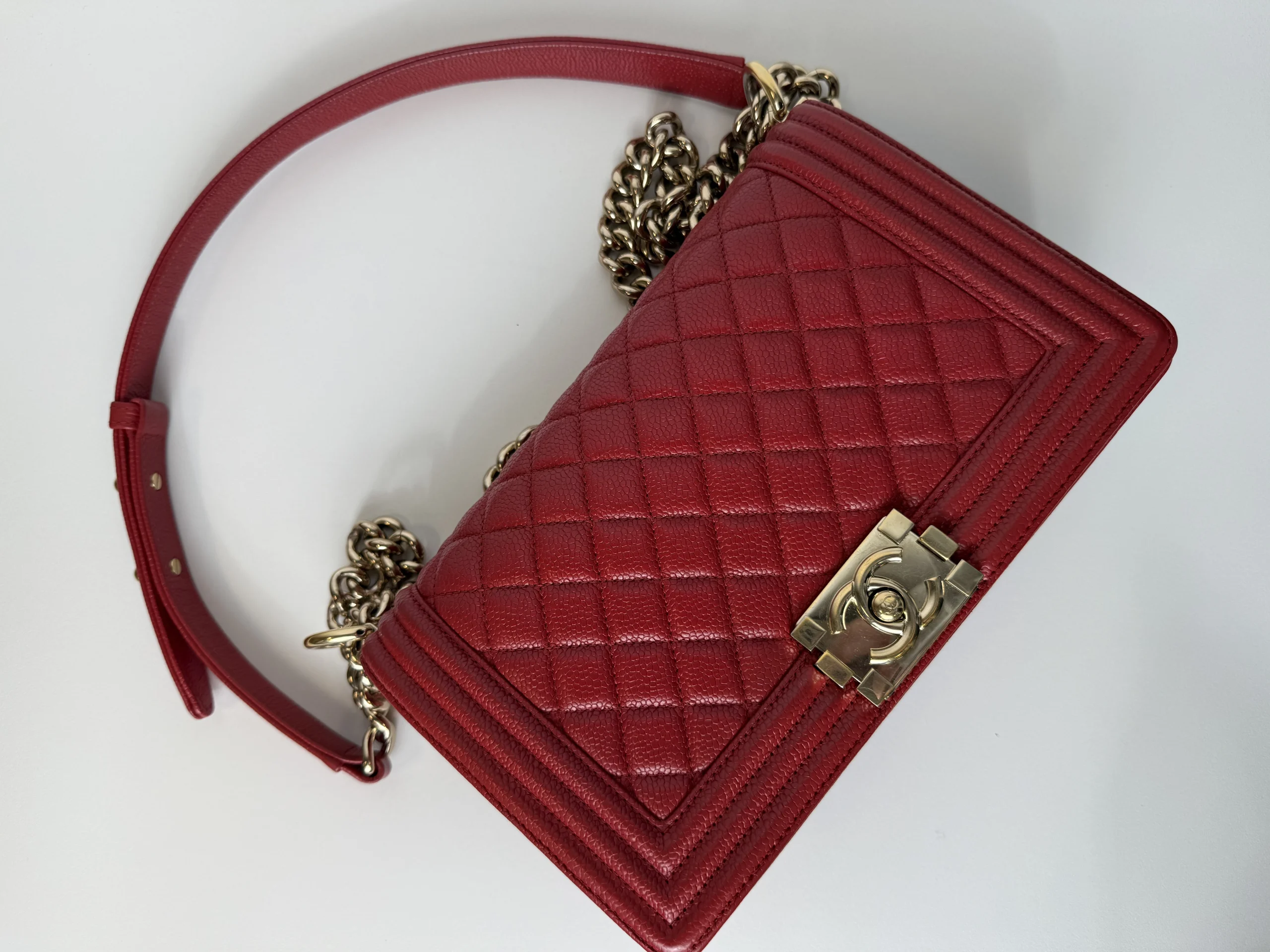 CHANEL Medium Boy Bag Red Caviar Leather CHANEL Medium Boy Bag Red Caviar Leather