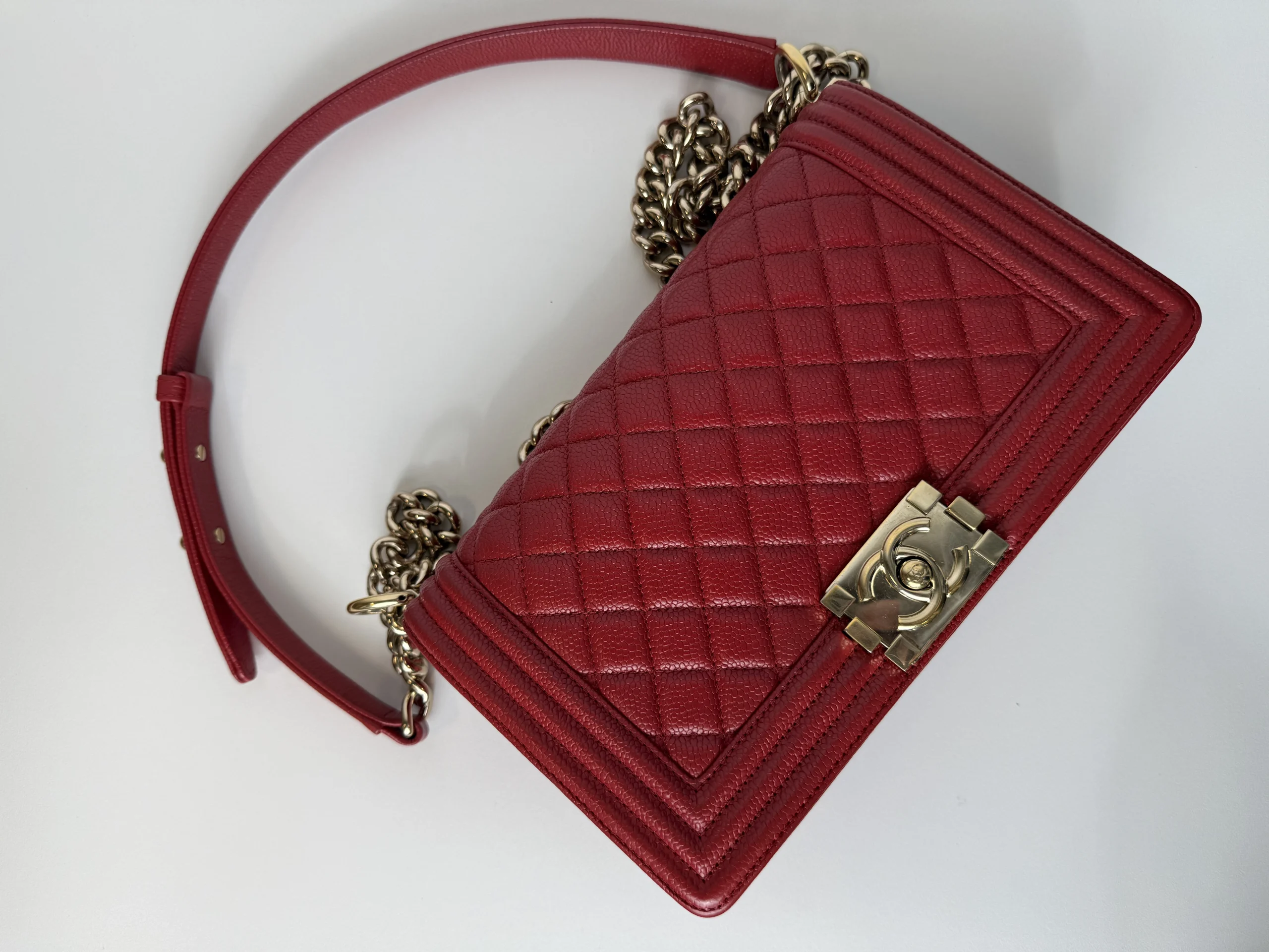 CHANEL Medium Boy Bag Red Caviar Leather CHANEL Medium Boy Bag Red Caviar Leather