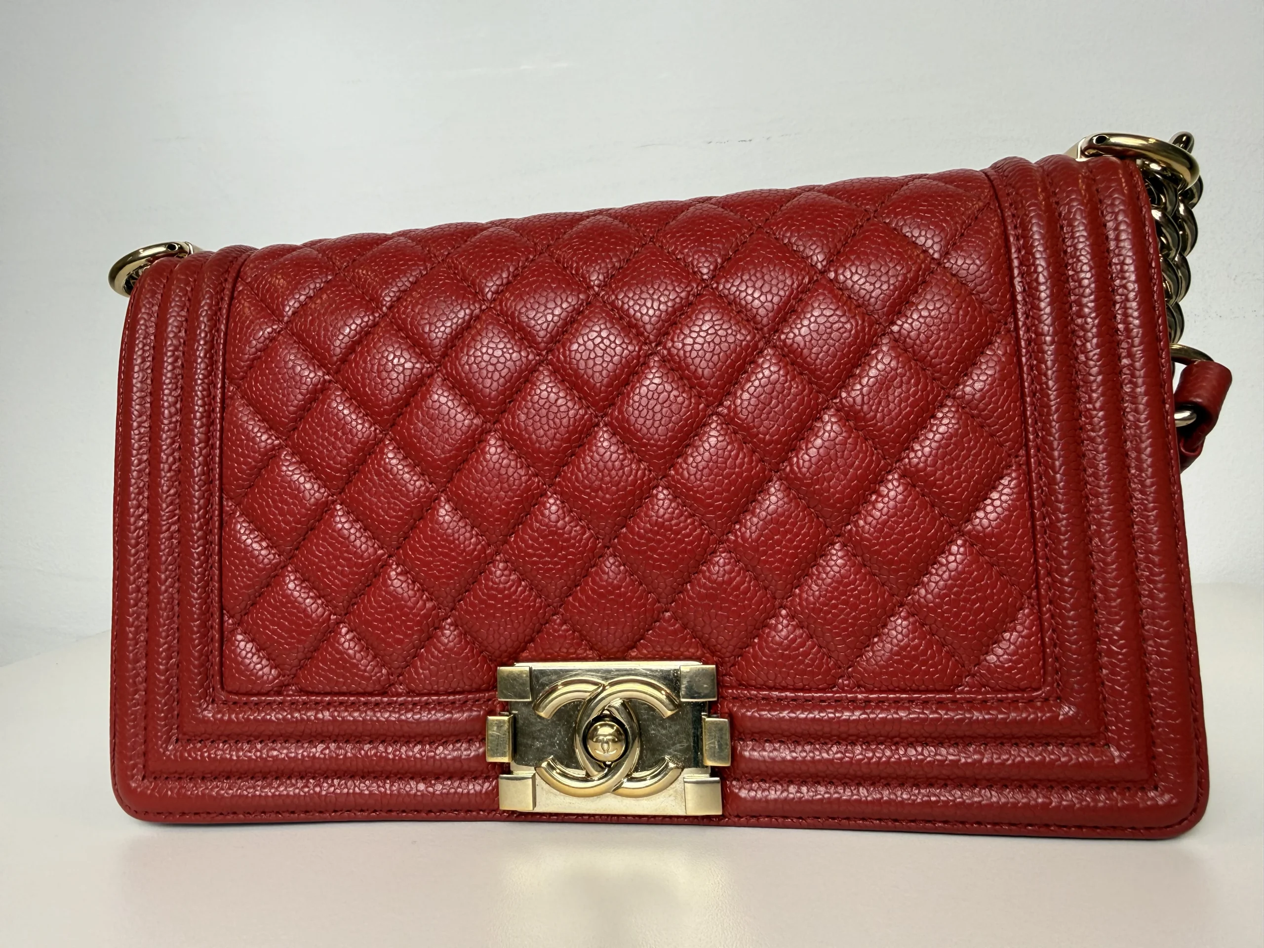 CHANEL Medium Boy Bag Red Caviar Leather CHANEL Medium Boy Bag Red Caviar Leather