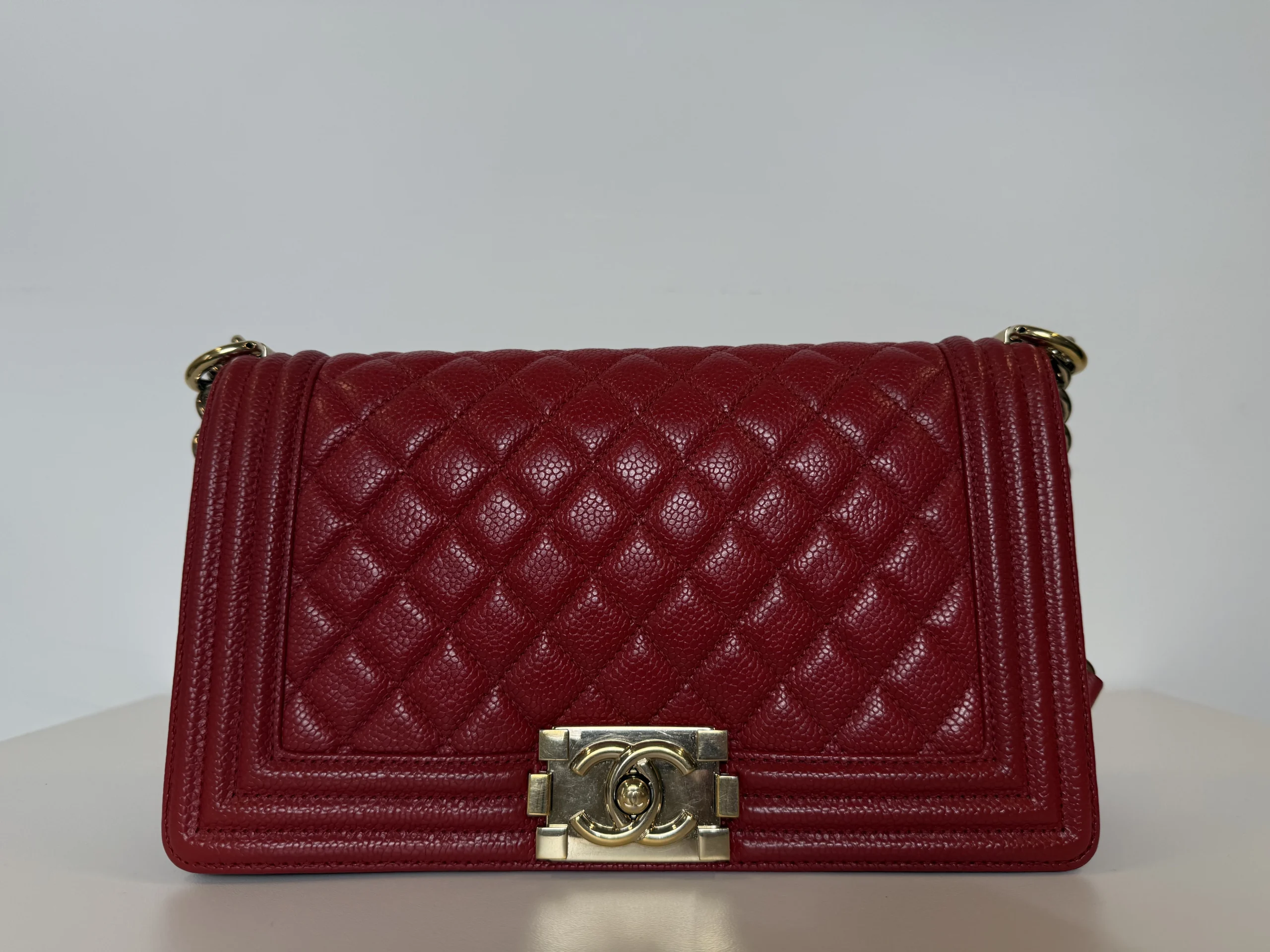 CHANEL Medium Boy Bag Red Caviar Leather CHANEL Medium Boy Bag Red Caviar Leather