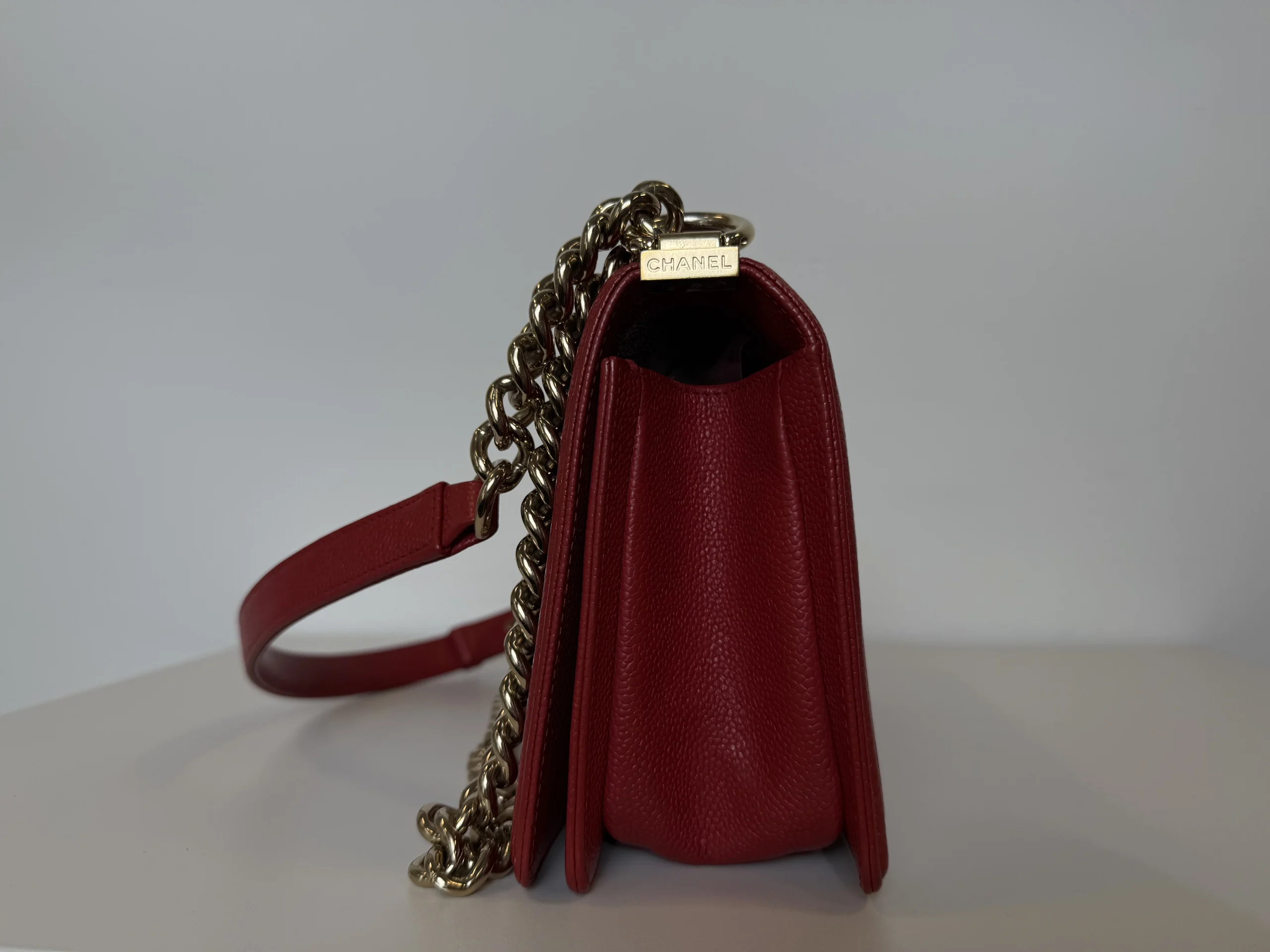 CHANEL Medium Boy Bag Red Caviar Leather CHANEL Medium Boy Bag Red Caviar Leather