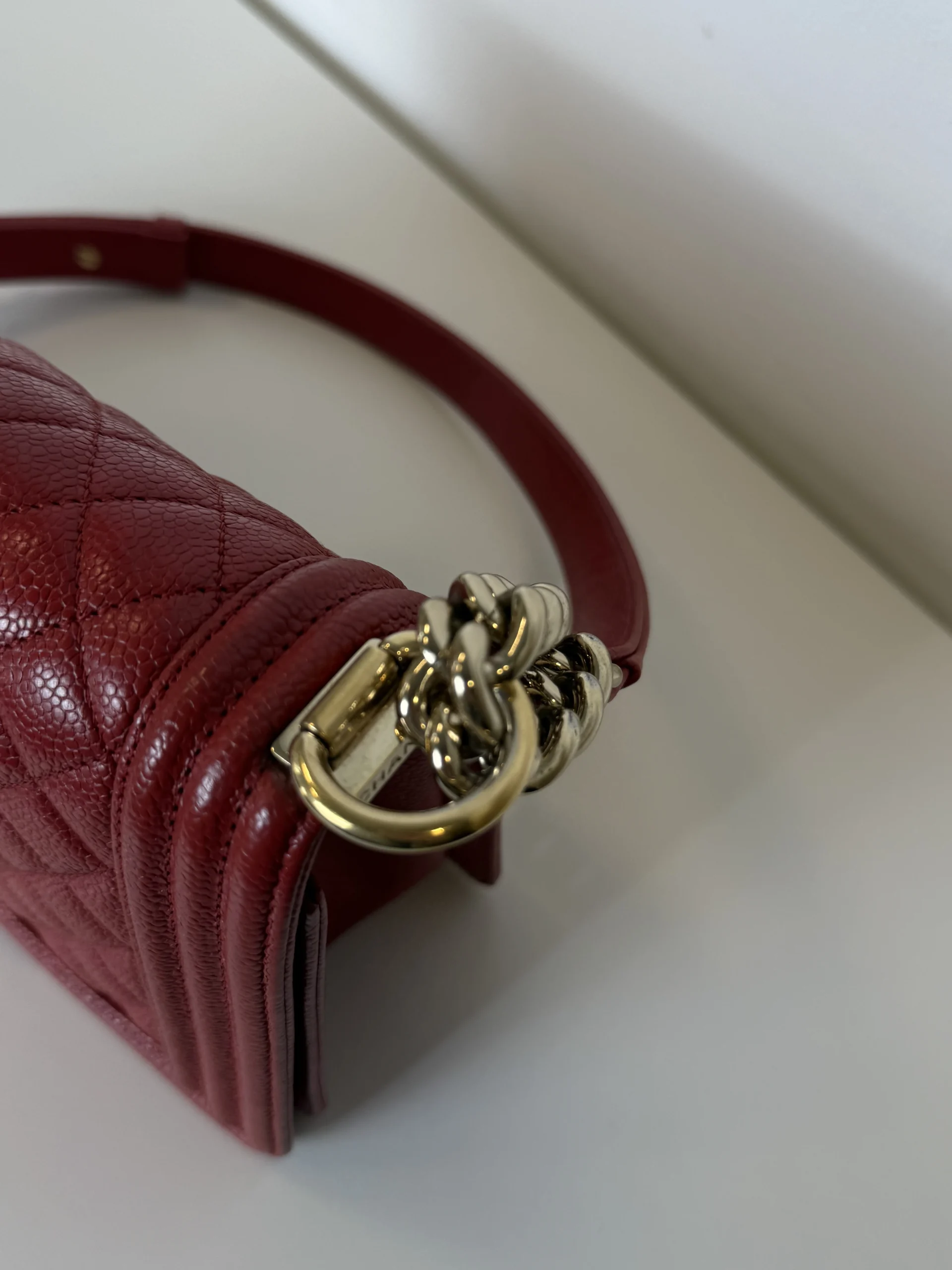 CHANEL Medium Boy Bag Red Caviar Leather CHANEL Medium Boy Bag Red Caviar Leather