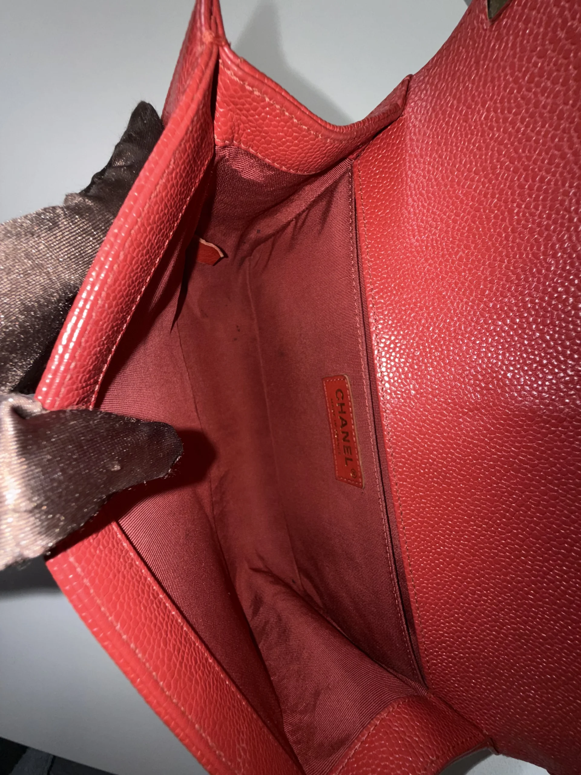 CHANEL Medium Boy Bag Red Caviar Leather CHANEL Medium Boy Bag Red Caviar Leather