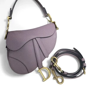 DIOR Mini Saddle Bag with Strap Purple Grained Calfskin
