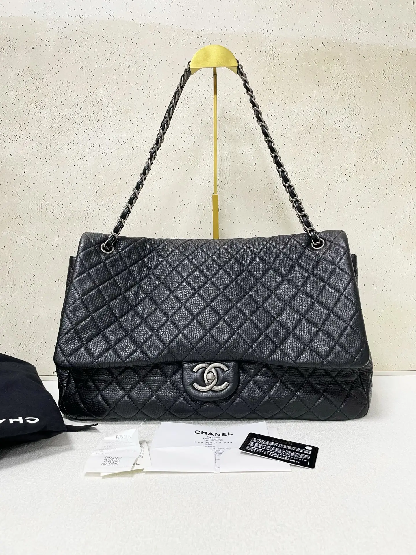 Chanel Black Calfskin Quilted XXL Travel Flap Bag New With Receipt Chanel Black Calfskin Quilted XXL Travel Flap Bag New With Receipt