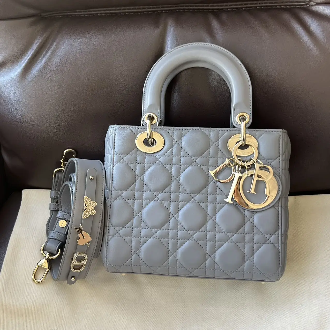 DIOR Small Lady Dior Bag Grey Lambskin DIOR Small Lady Dior Bag Grey Lambskin