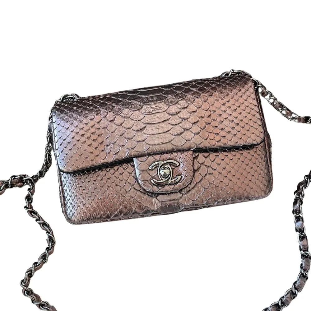 CHANEL Mini Rectangular Classic Flap Bag Python Leather Limited Version CHANEL Mini Rectangular Classic Flap Bag Python Leather Limited Version