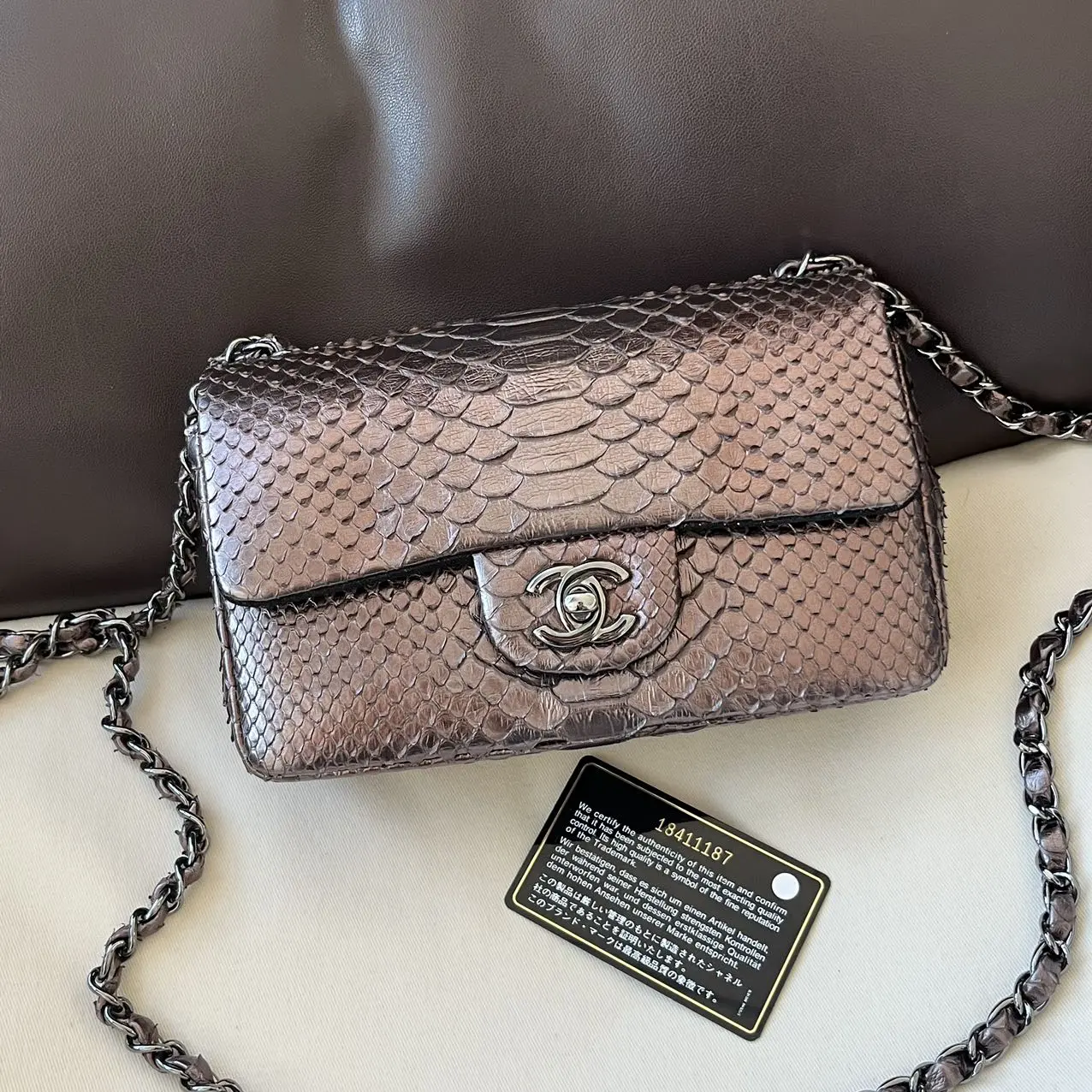 CHANEL Mini Rectangular Classic Flap Bag Python Leather Limited Version CHANEL Mini Rectangular Classic Flap Bag Python Leather Limited Version