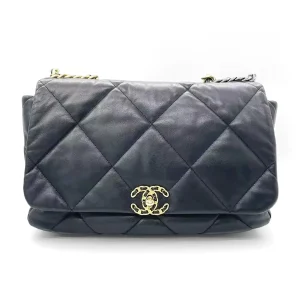 CHANEL Maxi 19 Flap Bag Black & Gold