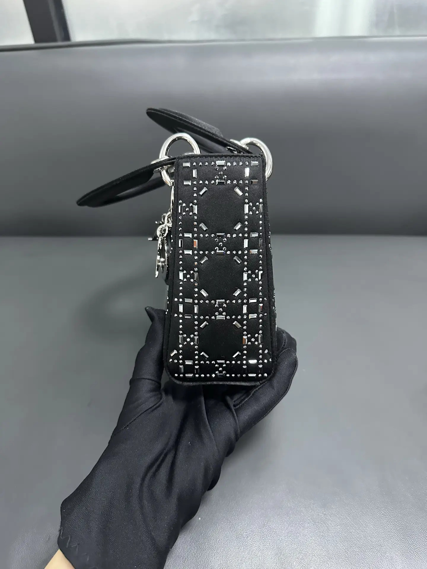 DIOR Mini Lady Dior Bag in Black Satin with Crystals DIOR Mini Lady Dior Bag in Black Satin with Crystals