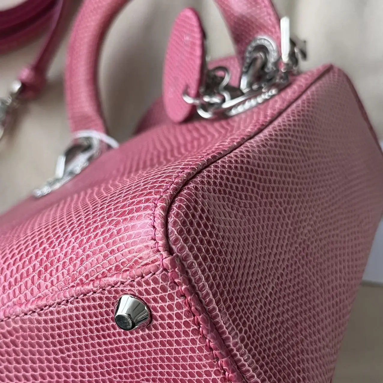 DIOR Lizard Swarovski Crystal Mini Lady Dior Pink Bag DIOR Lizard Swarovski Crystal Mini Lady Dior Pink Bag