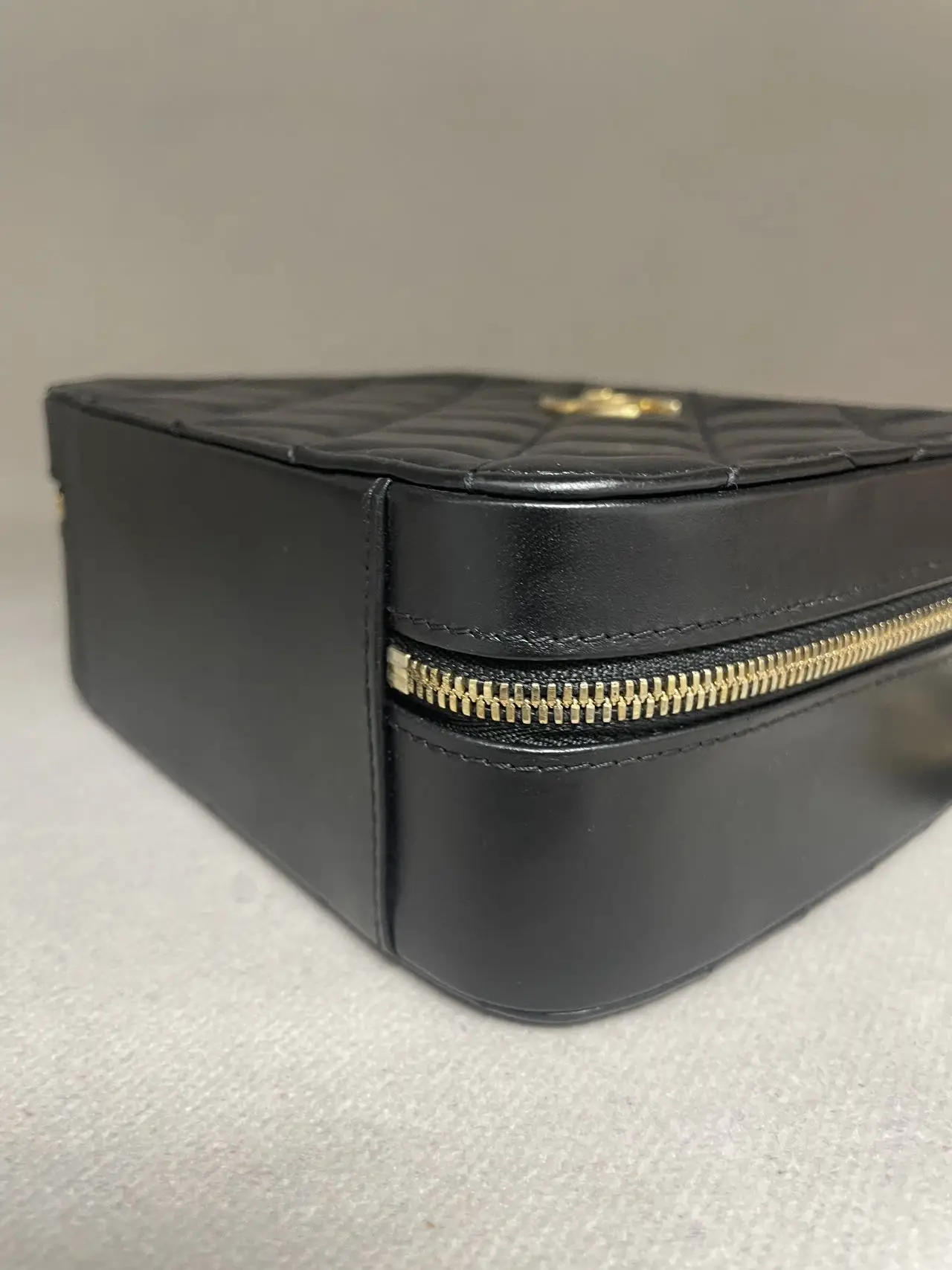 CHANEL Black Quilted Lambskin Vanity with Chain Brushed Gold Hardware CHANEL Black Quilted Lambskin Vanity with Chain Brushed Gold Hardware