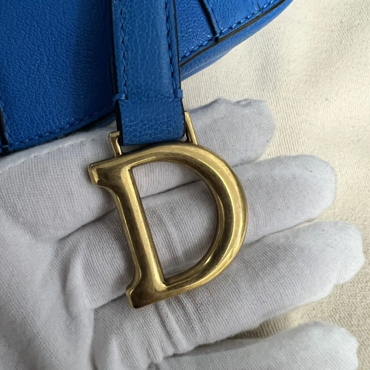 DIOR Mini Saddle Bag with Strap Blue Grained Calfskin DIOR Mini Saddle Bag with Strap Blue Grained Calfskin