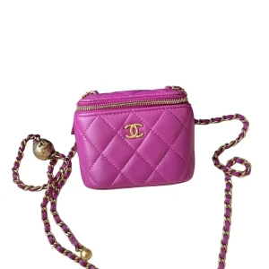 CHANEL Mini Vanity on Pearl Chain Pink Lambskin