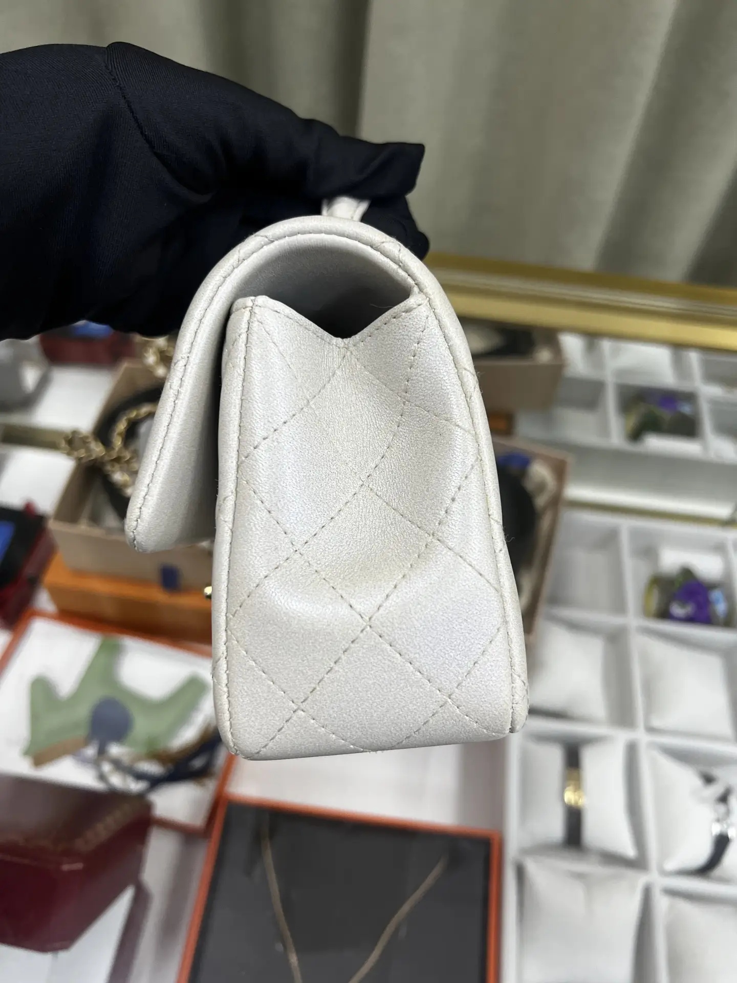 Chanel Mini Rectangular Classic Top Handle Flap Bag White Lambskin Chanel Mini Rectangular Classic Top Handle Flap Bag White Lambskin