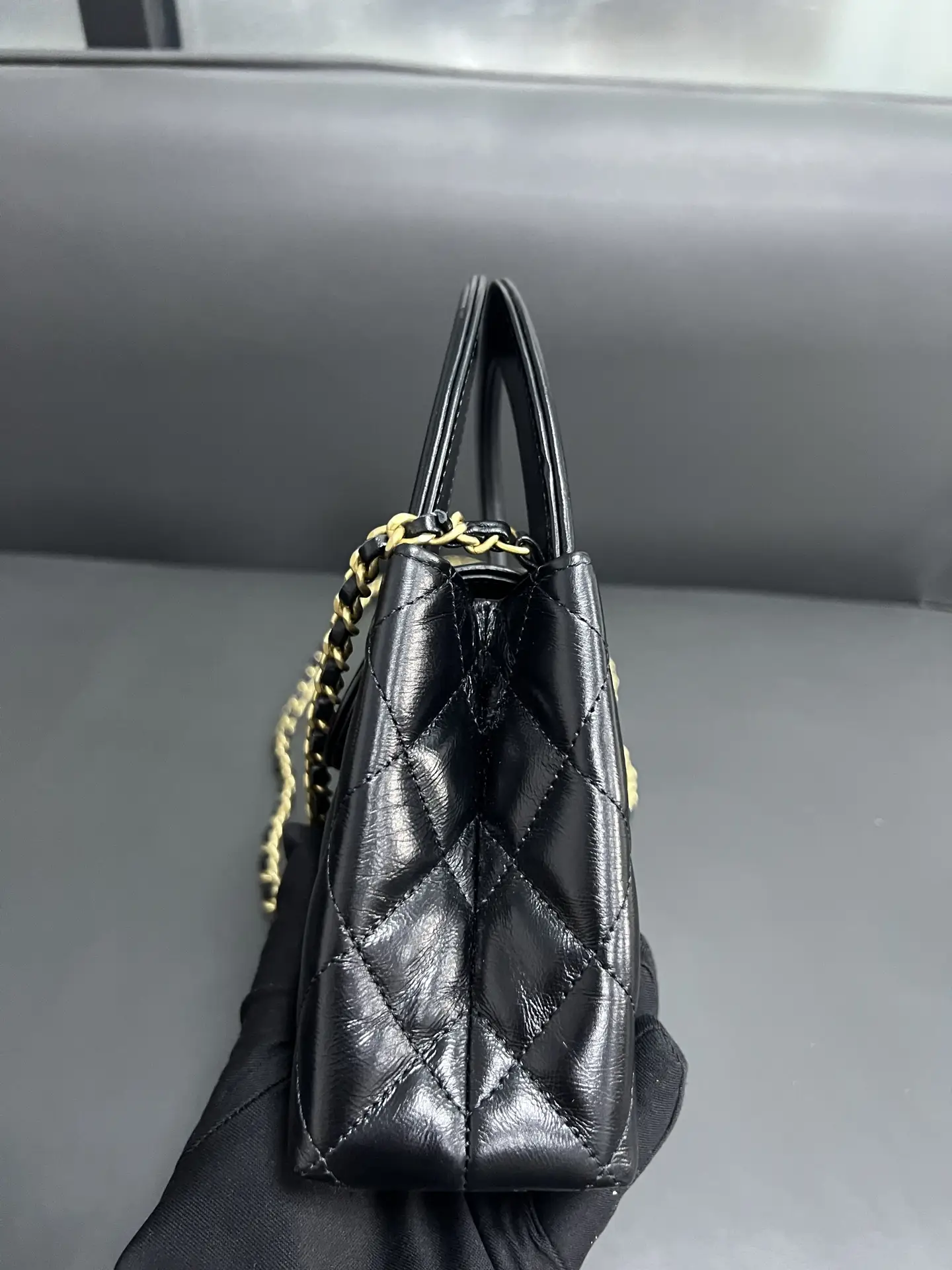 CHANEL Black Quilted Aged Calfskin Nano Kelly Bag Brushed Gold Hardware CHANEL Black Quilted Aged Calfskin Nano Kelly Bag Brushed Gold Hardware