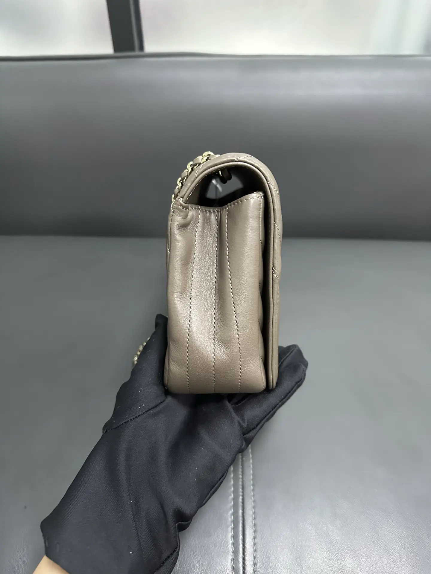 CHANEL Brown Chevron Leather Large Statement Flap Bag CHANEL Brown Chevron Leather Large Statement Flap Bag