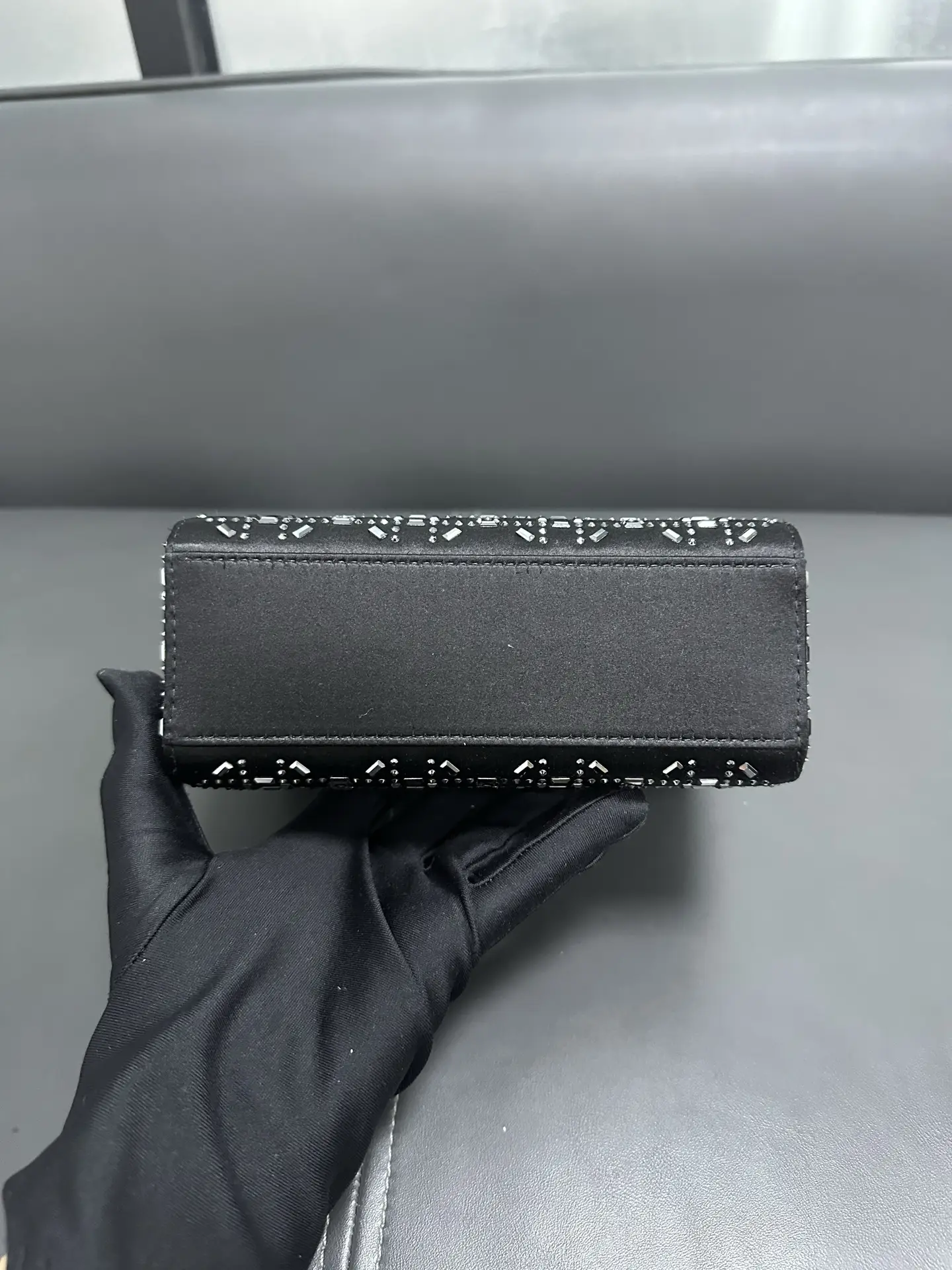 DIOR Mini Lady Dior Bag in Black Satin with Crystals DIOR Mini Lady Dior Bag in Black Satin with Crystals