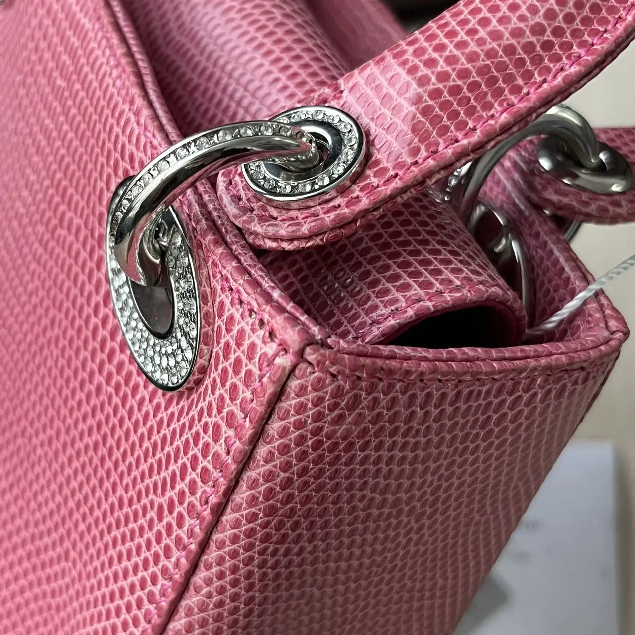 DIOR Lizard Swarovski Crystal Mini Lady Dior Pink Bag DIOR Lizard Swarovski Crystal Mini Lady Dior Pink Bag