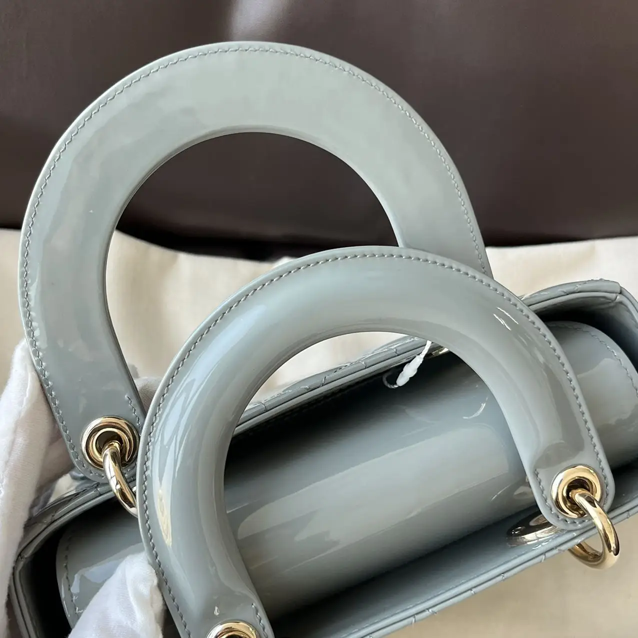 DIOR Small Lady Dior Bag Grey Patent Leather New DIOR Small Lady Dior Bag Grey Patent Leather New