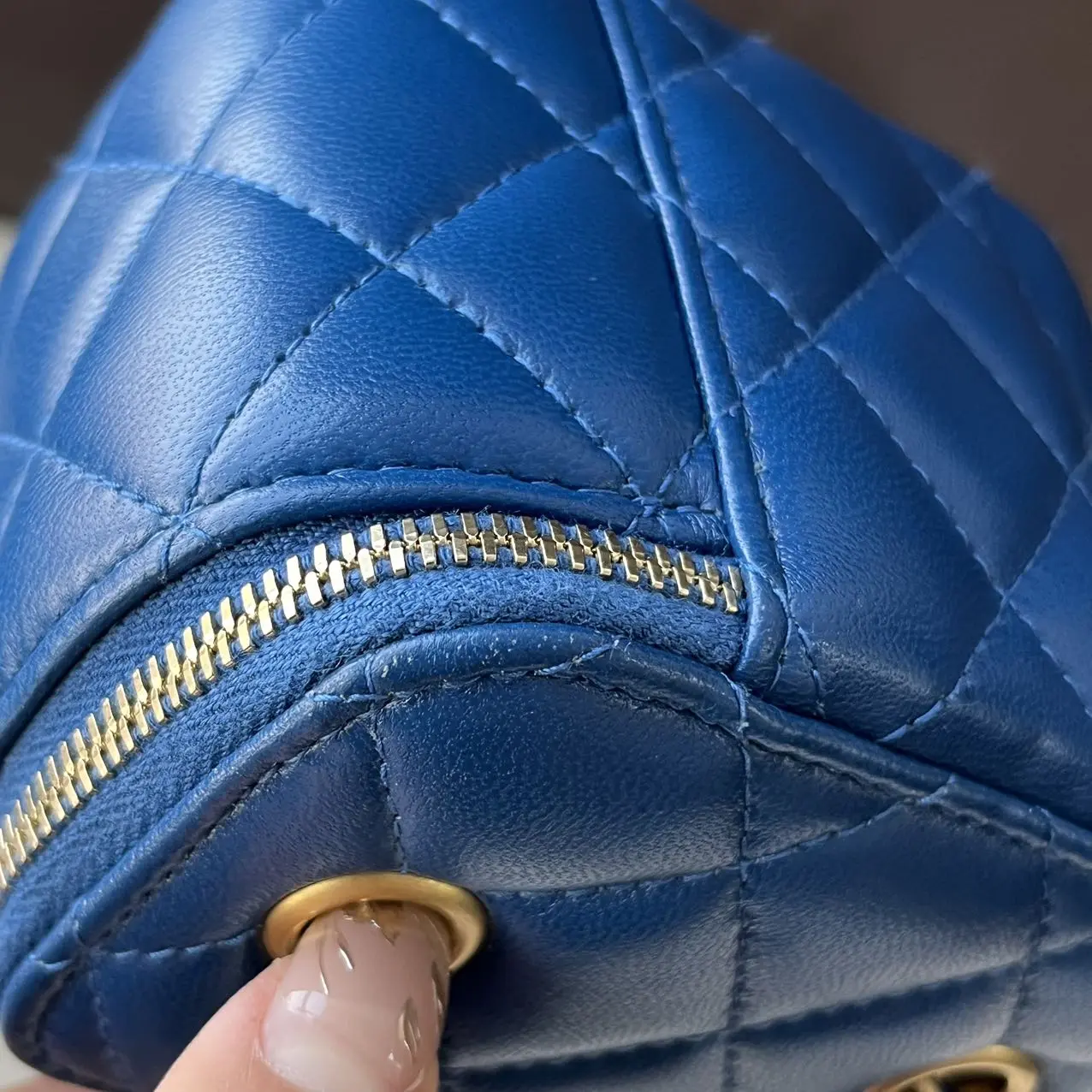 CHANEL Mini Vanity on Pearl Chain Blue Lambskin CHANEL Mini Vanity on Pearl Chain Blue Lambskin