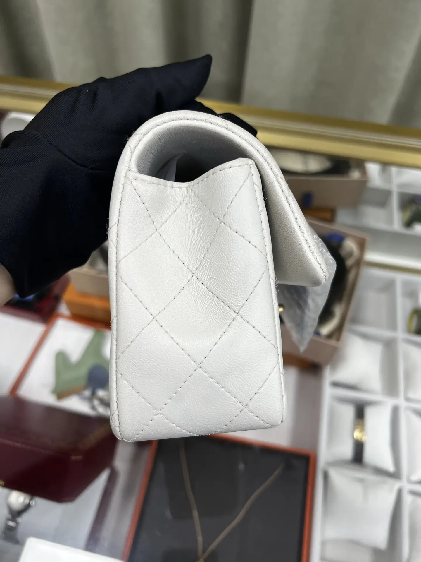 Chanel Mini Rectangular Classic Top Handle Flap Bag White Lambskin Chanel Mini Rectangular Classic Top Handle Flap Bag White Lambskin