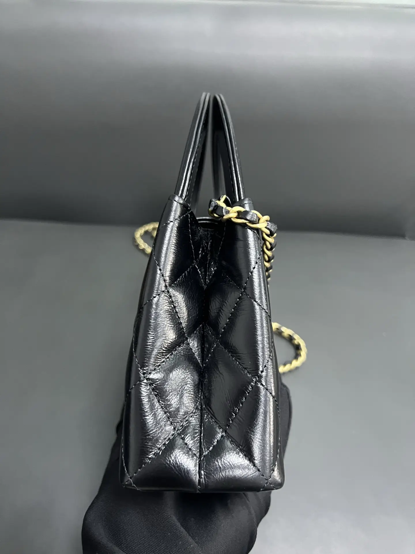 CHANEL Black Quilted Aged Calfskin Nano Kelly Bag Brushed Gold Hardware CHANEL Black Quilted Aged Calfskin Nano Kelly Bag Brushed Gold Hardware