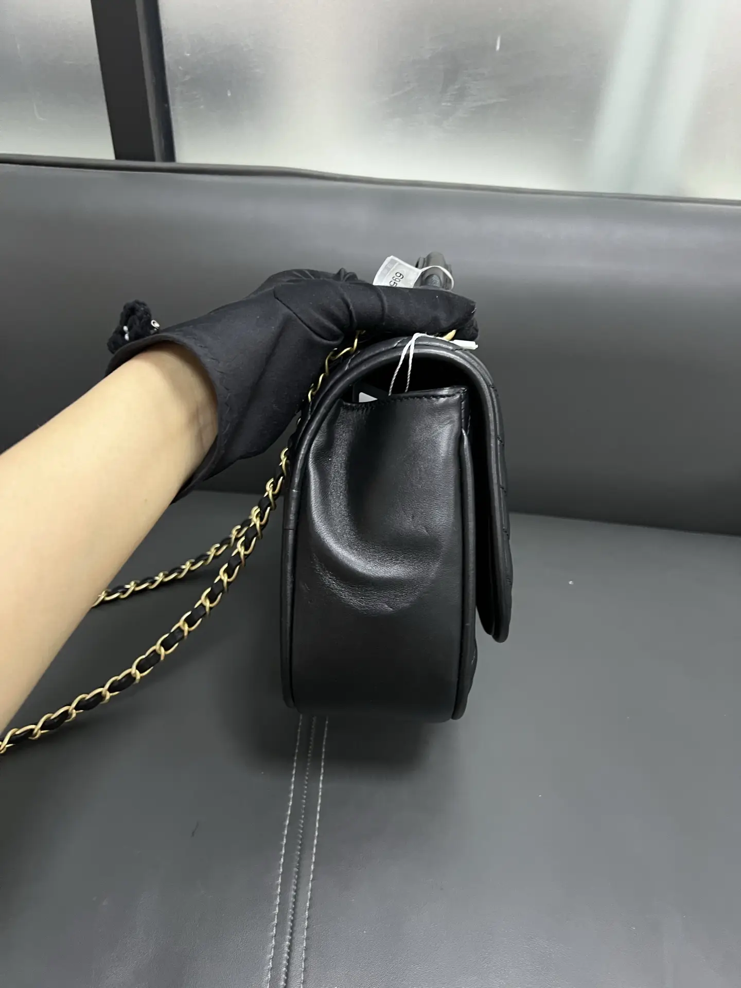 CHANEL Reversed Black Chevron Round Flap Bag CHANEL Reversed Black Chevron Round Flap Bag