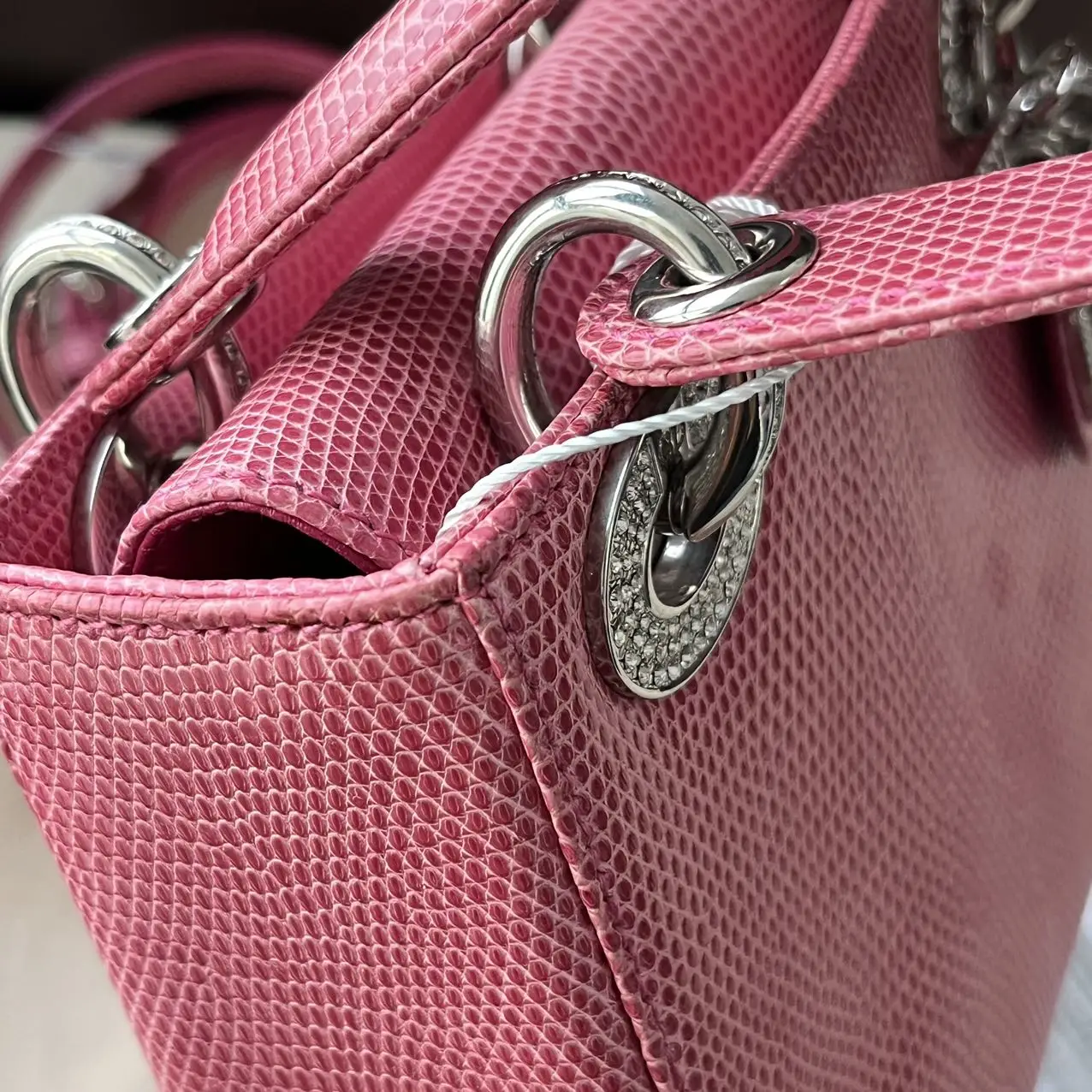 DIOR Lizard Swarovski Crystal Mini Lady Dior Pink Bag DIOR Lizard Swarovski Crystal Mini Lady Dior Pink Bag