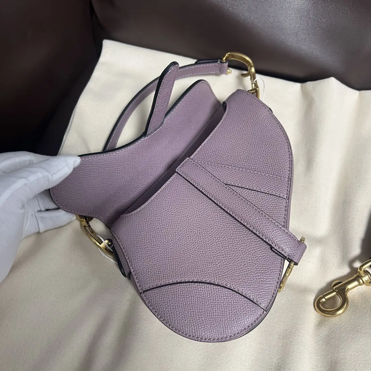 DIOR Mini Saddle Bag with Strap Purple Grained Calfskin DIOR Mini Saddle Bag with Strap Purple Grained Calfskin