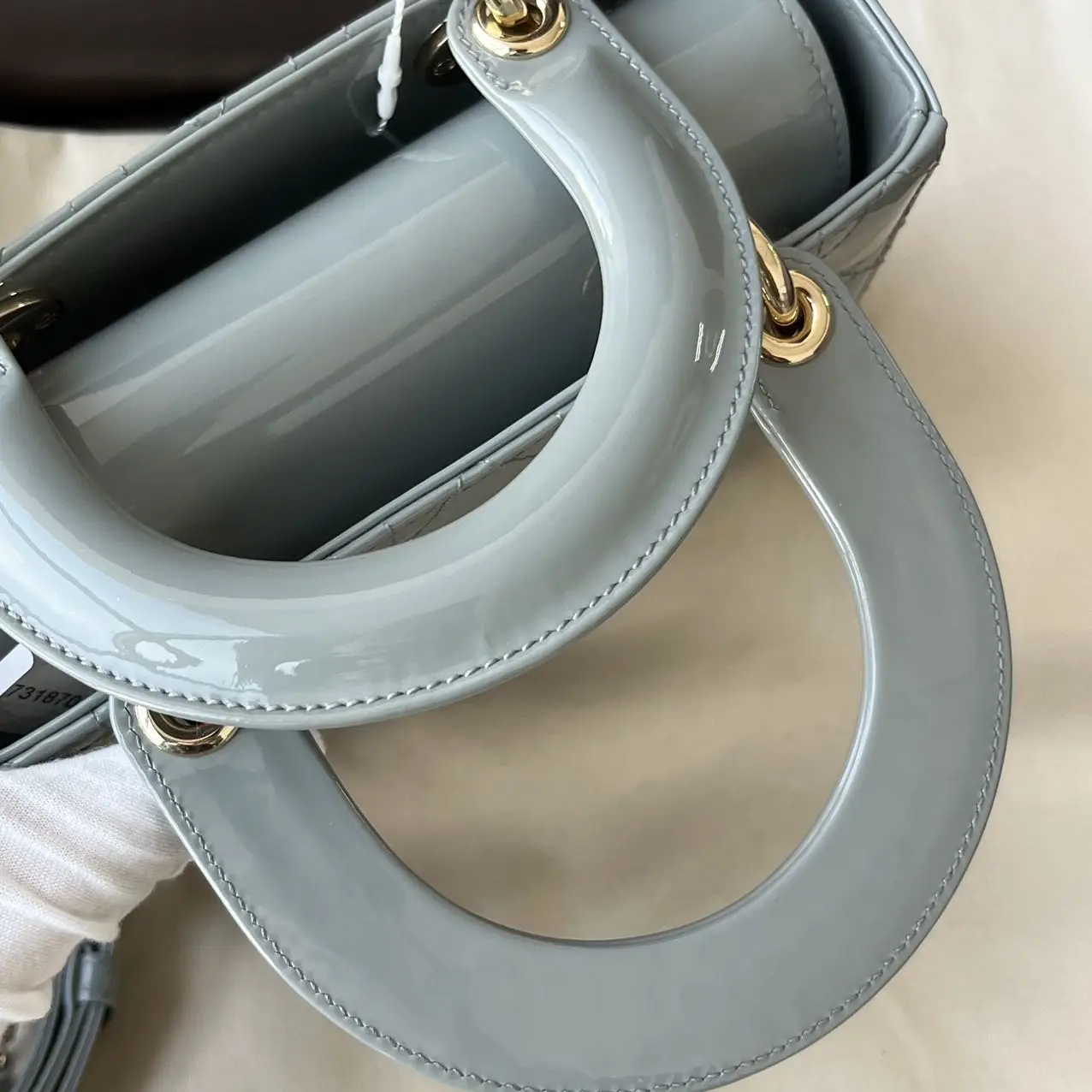 DIOR Small Lady Dior Bag Grey Patent Leather New DIOR Small Lady Dior Bag Grey Patent Leather New