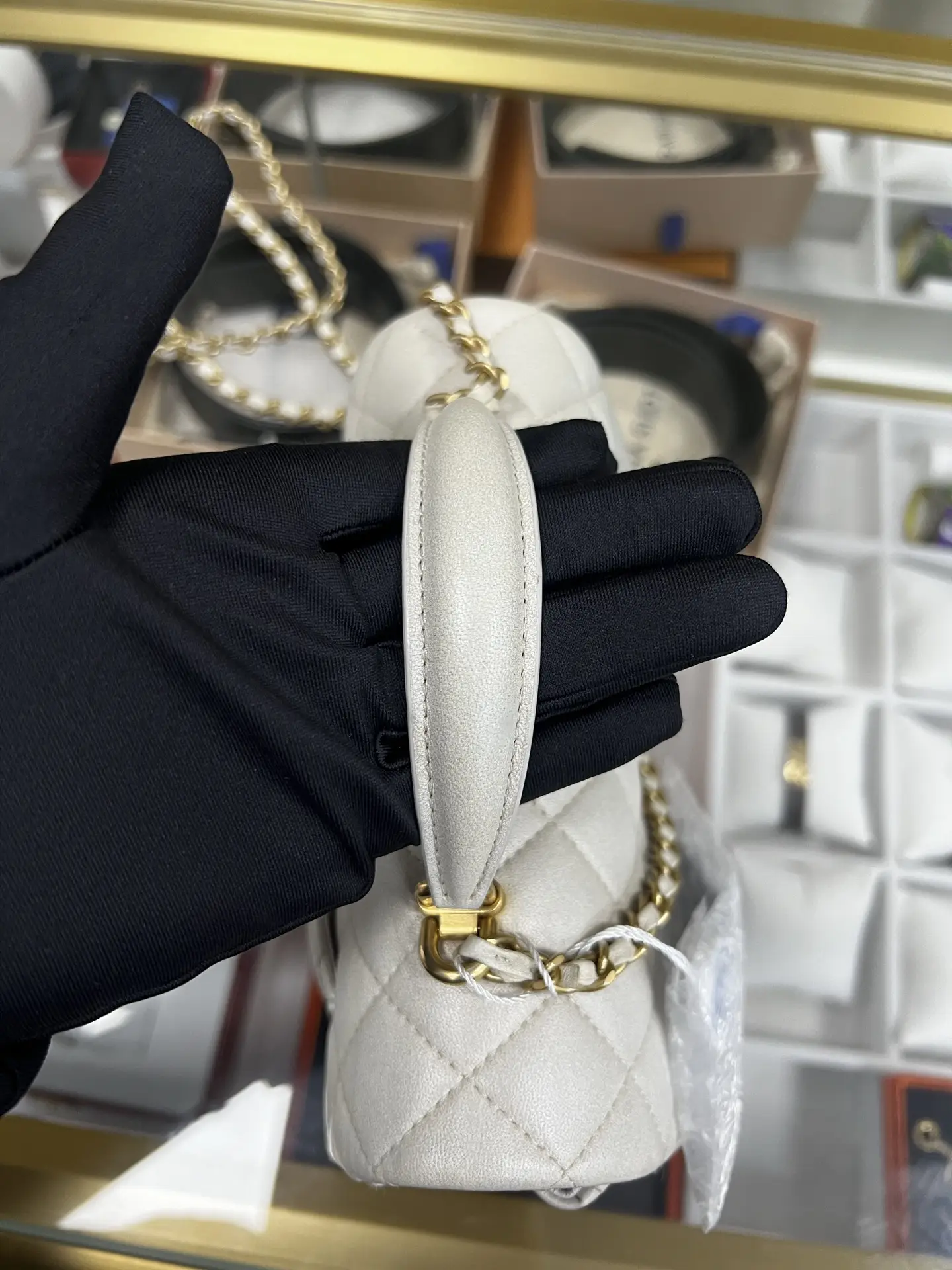 Chanel Mini Rectangular Classic Top Handle Flap Bag White Lambskin Chanel Mini Rectangular Classic Top Handle Flap Bag White Lambskin