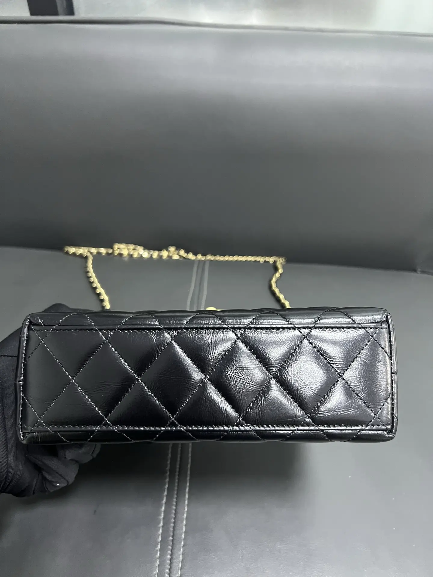 CHANEL Black Quilted Aged Calfskin Nano Kelly Bag Brushed Gold Hardware CHANEL Black Quilted Aged Calfskin Nano Kelly Bag Brushed Gold Hardware