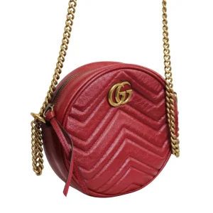 GUCCI Round Leather Shoulder Bag Red Crossbody Bags