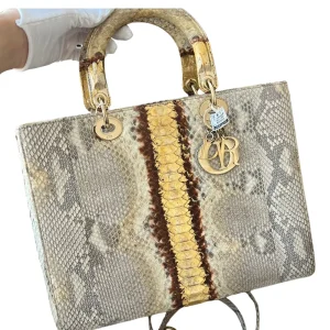 DIOR Large Lady Dior Beige Python Leather Bag Limited Version