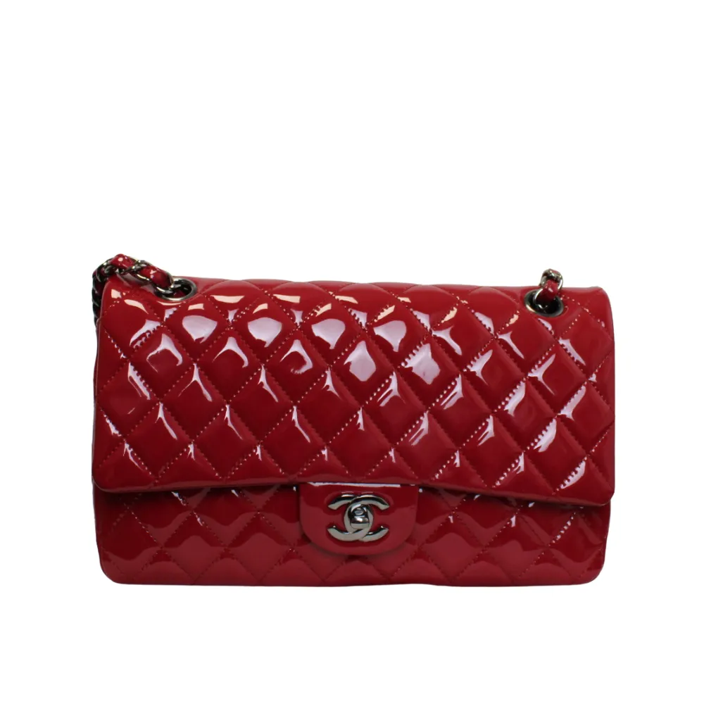 CHANEL Classic Flap Handbag Red Patent Leather New CHANEL Classic Flap Handbag Red Patent Leather New