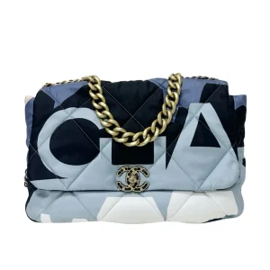 Chanel Maxi 19 Flap Bag Quilted Printed Silk Maxi Shoulder Bag