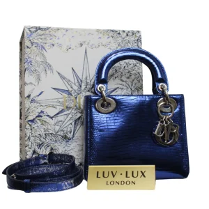 DIOR Mini Lady Dior Bag Blue Python Leather Limited Version