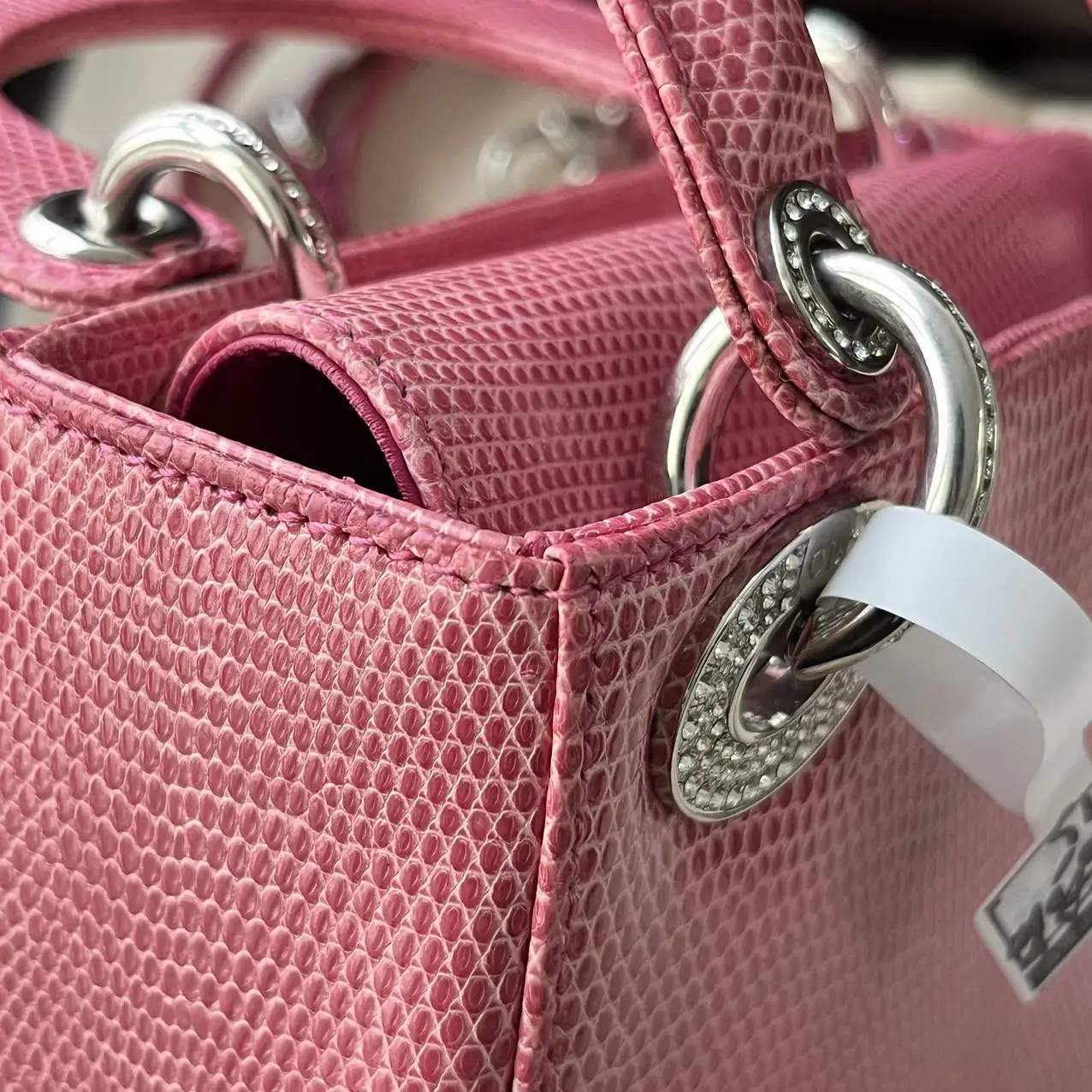 DIOR Lizard Swarovski Crystal Mini Lady Dior Pink Bag DIOR Lizard Swarovski Crystal Mini Lady Dior Pink Bag