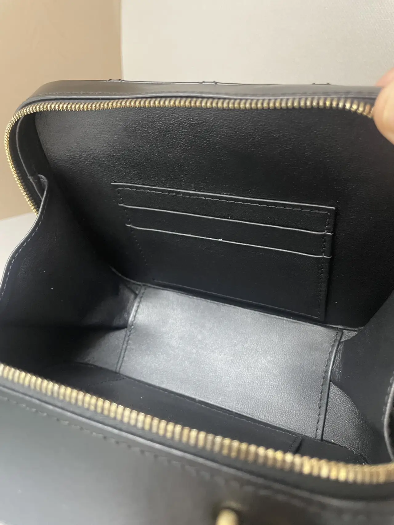 CHANEL Black Quilted Lambskin Vanity with Chain Brushed Gold Hardware CHANEL Black Quilted Lambskin Vanity with Chain Brushed Gold Hardware