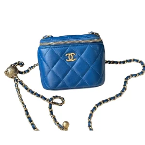 CHANEL Mini Vanity on Pearl Chain Blue Lambskin