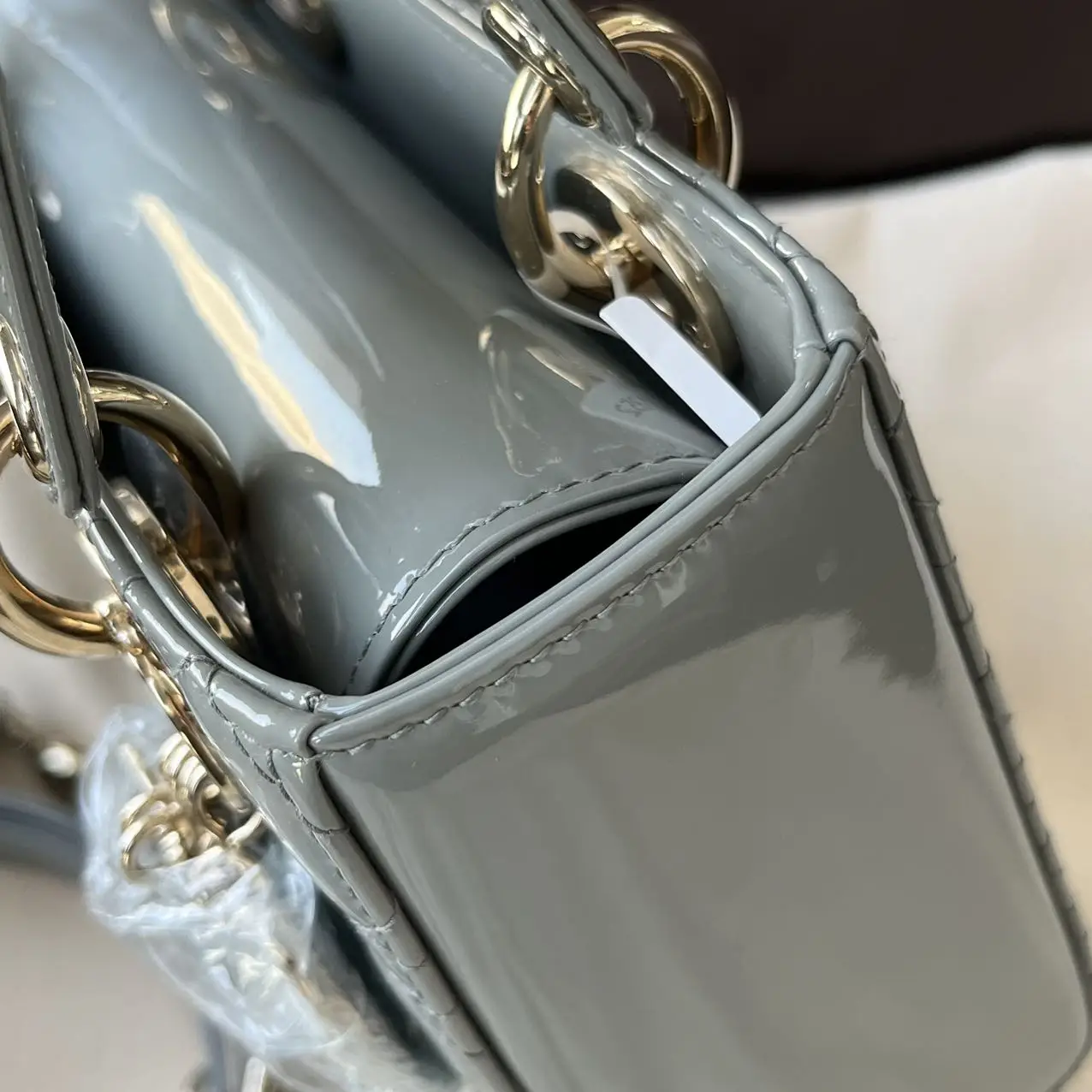 DIOR Small Lady Dior Bag Grey Patent Leather New DIOR Small Lady Dior Bag Grey Patent Leather New
