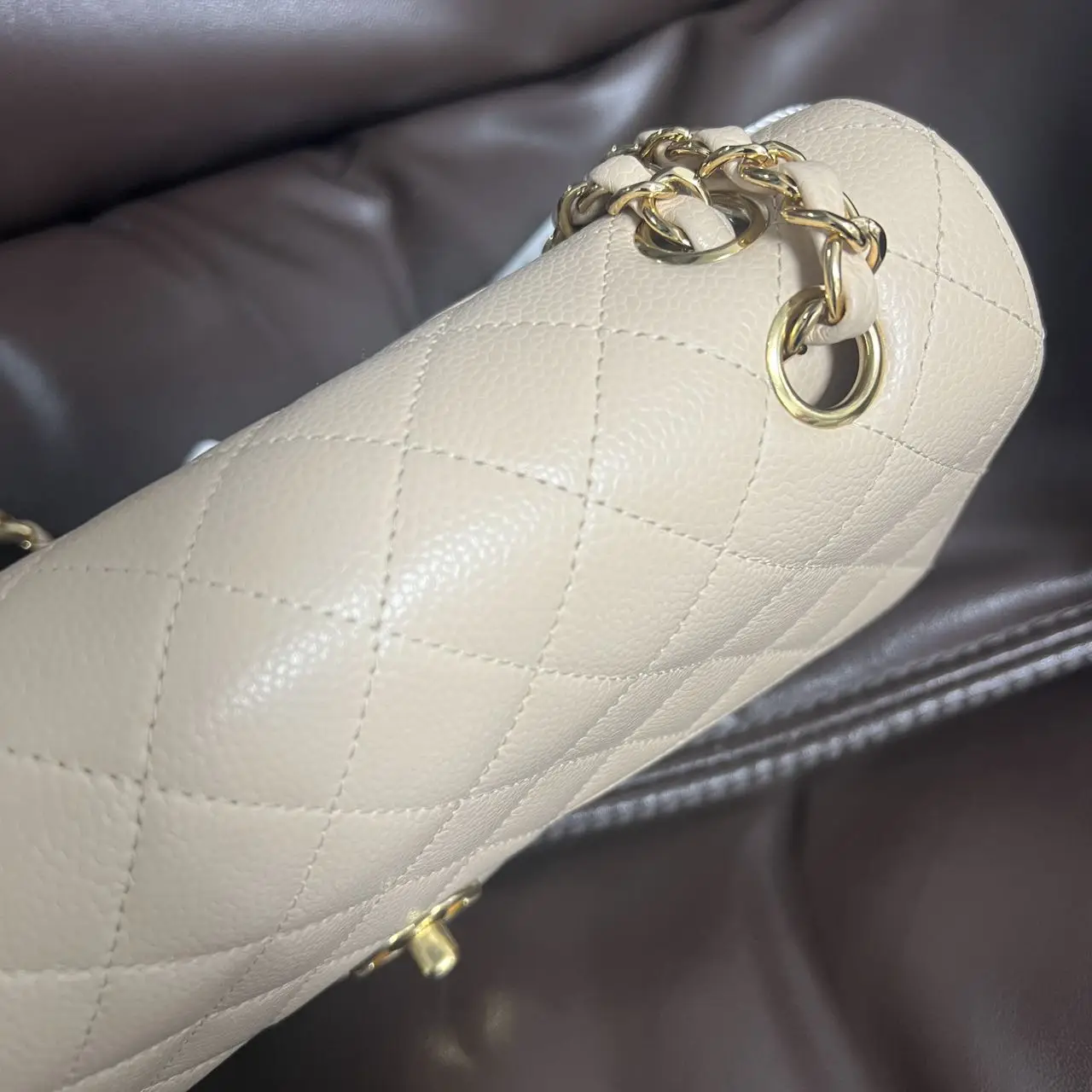 CHANEL Classic Flap Bag Beige Medium Caviar Leather CHANEL Classic Flap Bag Beige Medium Caviar Leather