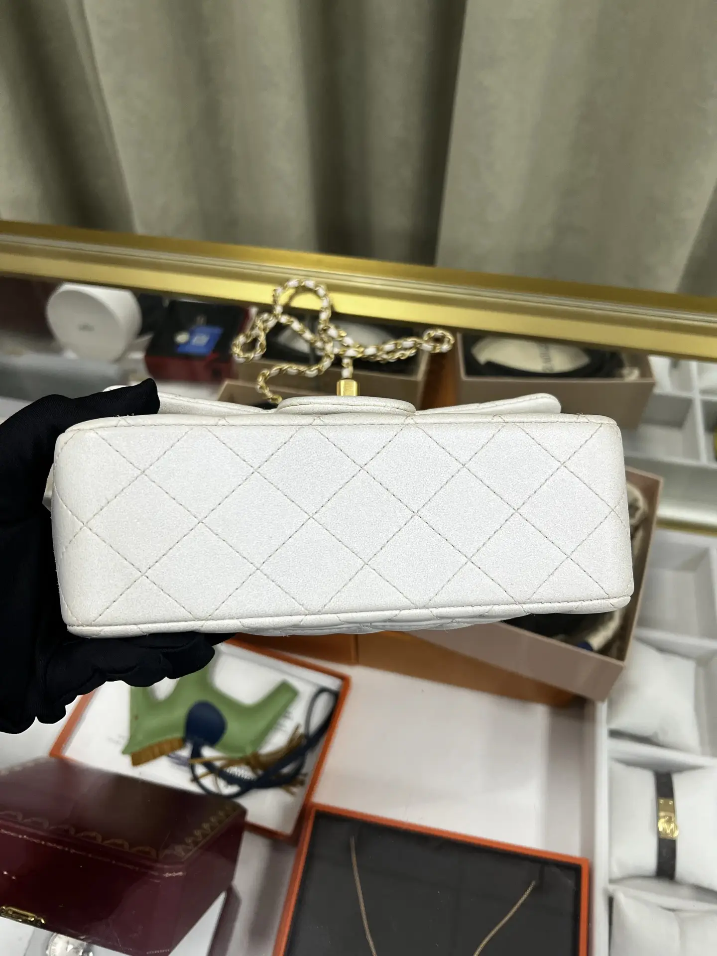 Chanel Mini Rectangular Classic Top Handle Flap Bag White Lambskin Chanel Mini Rectangular Classic Top Handle Flap Bag White Lambskin