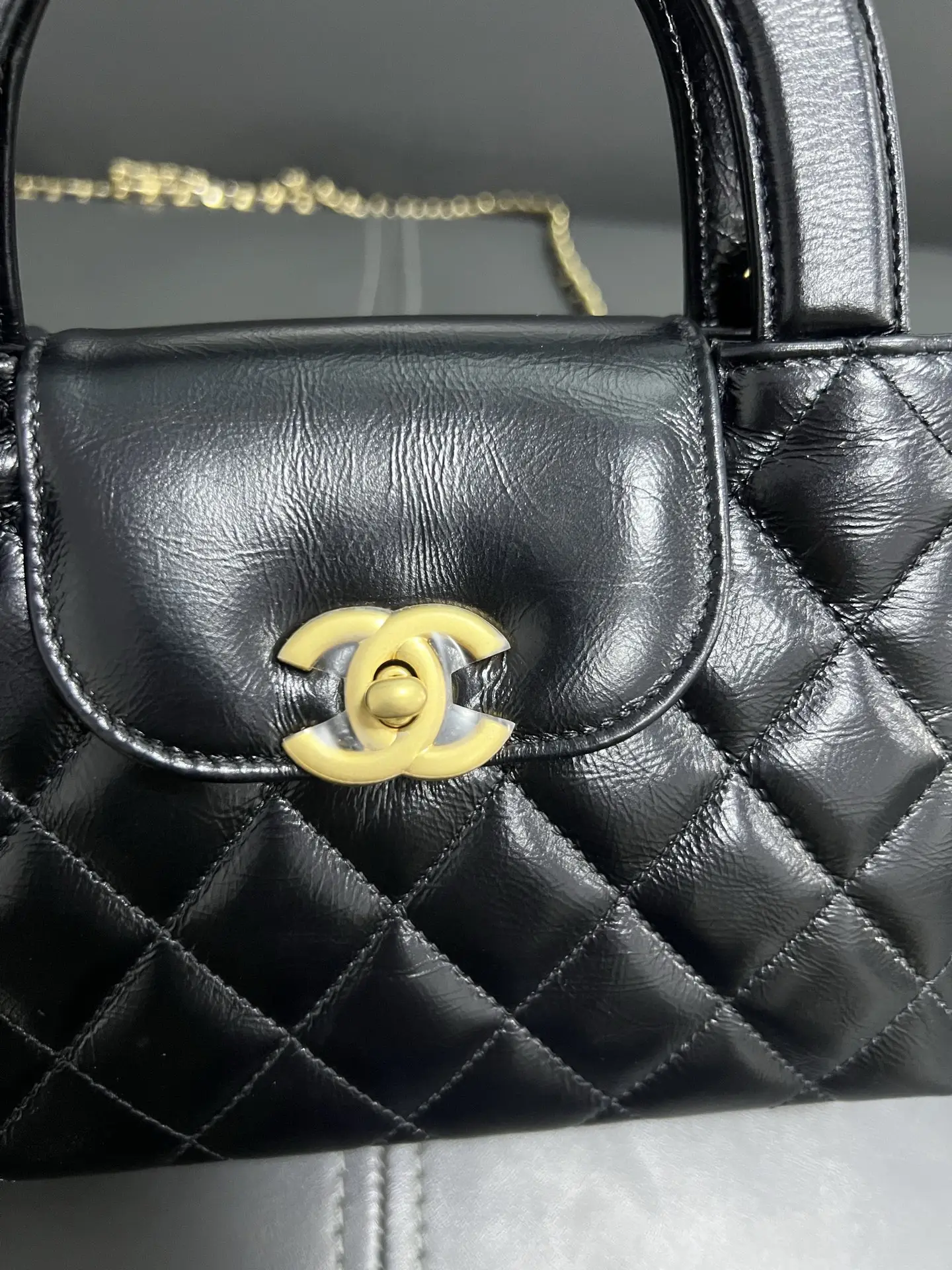 CHANEL Black Quilted Aged Calfskin Nano Kelly Bag Brushed Gold Hardware CHANEL Black Quilted Aged Calfskin Nano Kelly Bag Brushed Gold Hardware