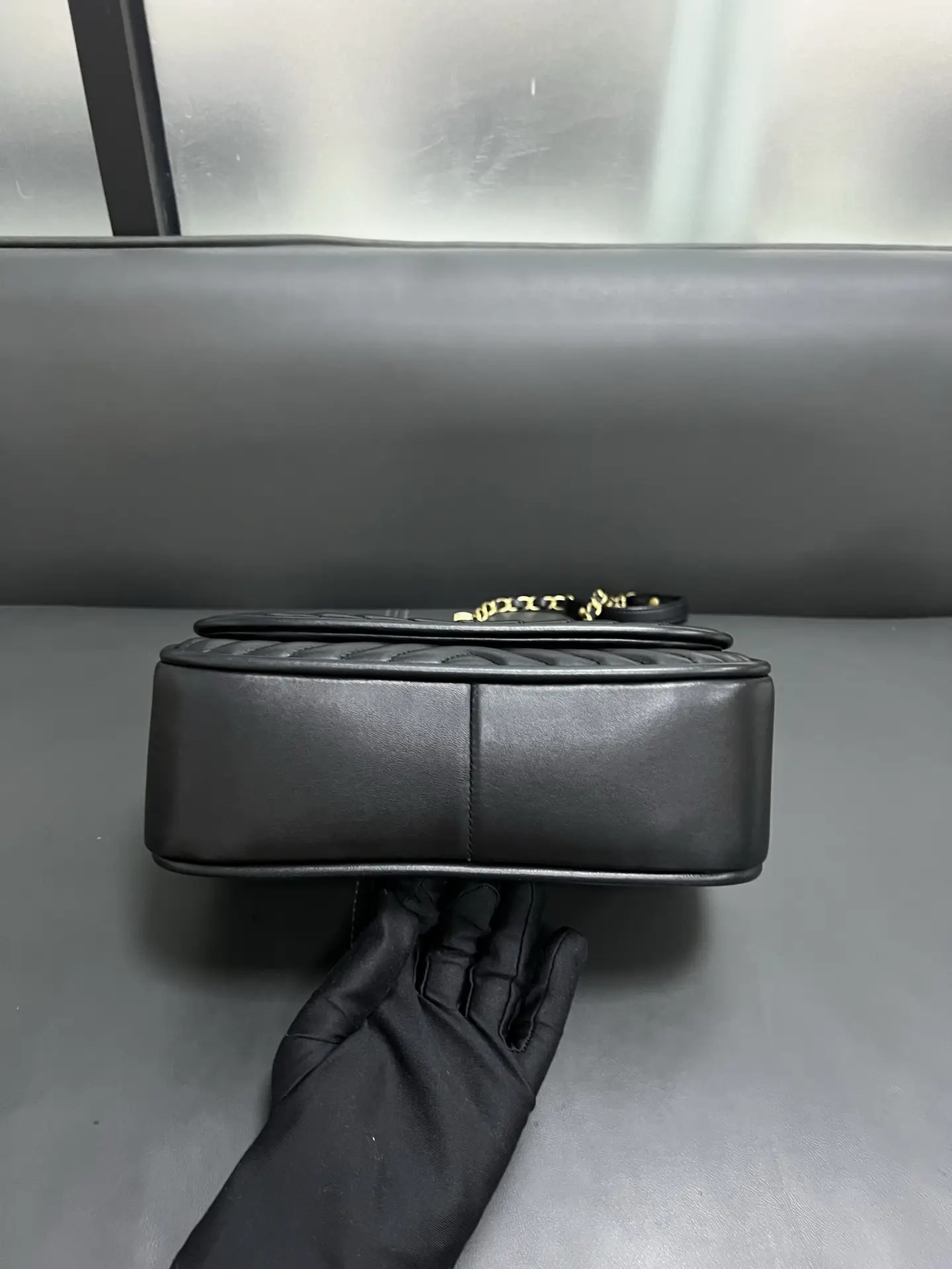 CHANEL Reversed Black Chevron Round Flap Bag CHANEL Reversed Black Chevron Round Flap Bag