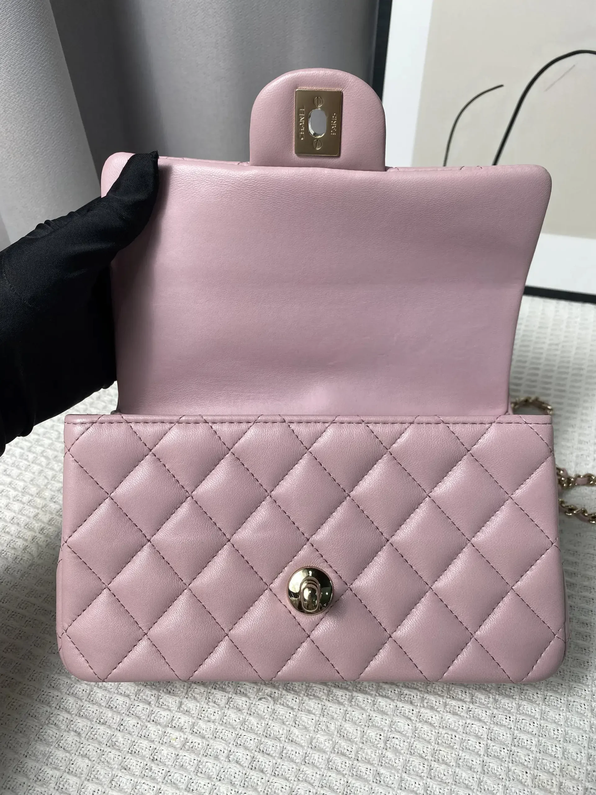 CHANEL Mini Rectangular Classic Top Handle Flap Bag Pink Lambskin CHANEL Mini Rectangular Classic Top Handle Flap Bag Pink Lambskin