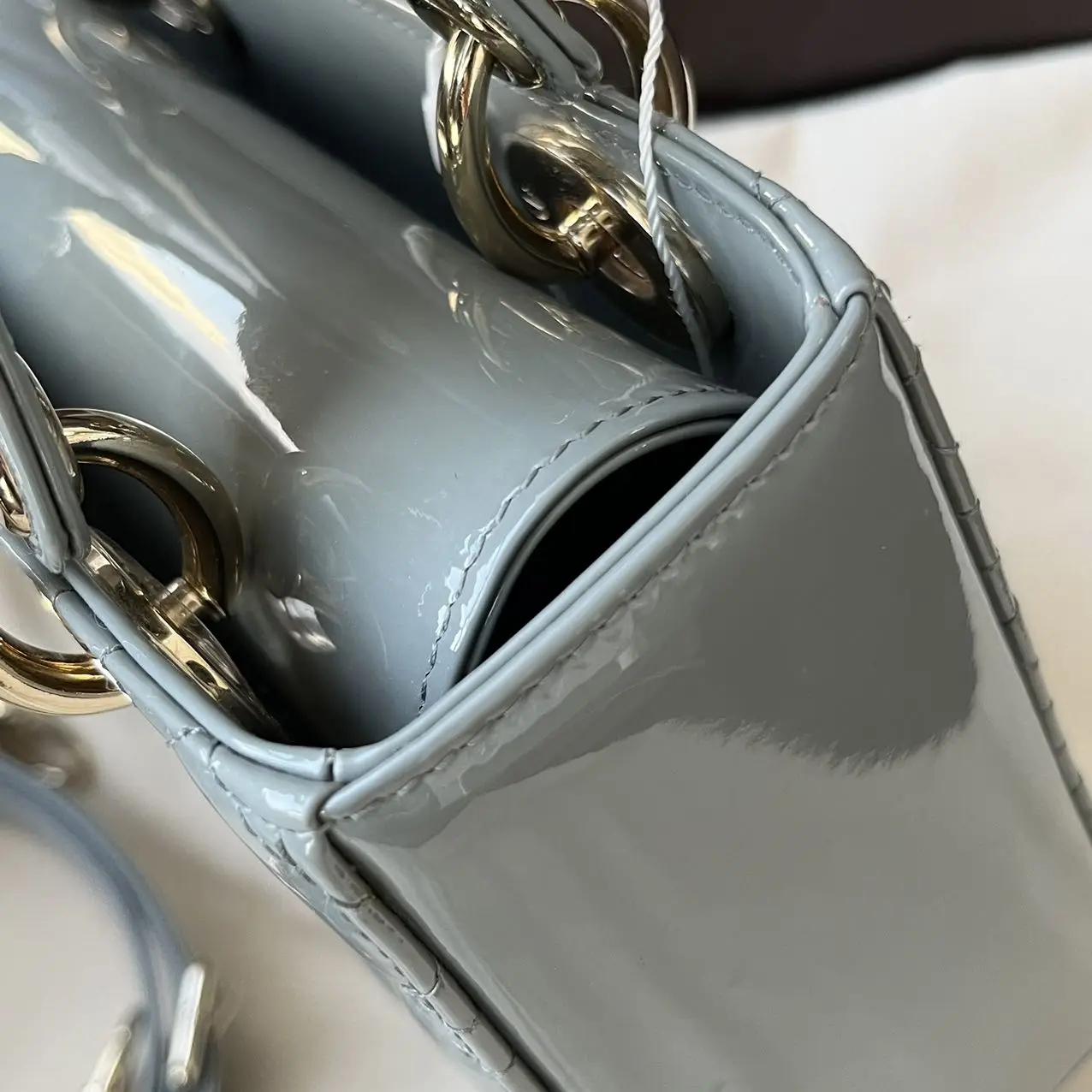 DIOR Small Lady Dior Bag Grey Patent Leather New DIOR Small Lady Dior Bag Grey Patent Leather New