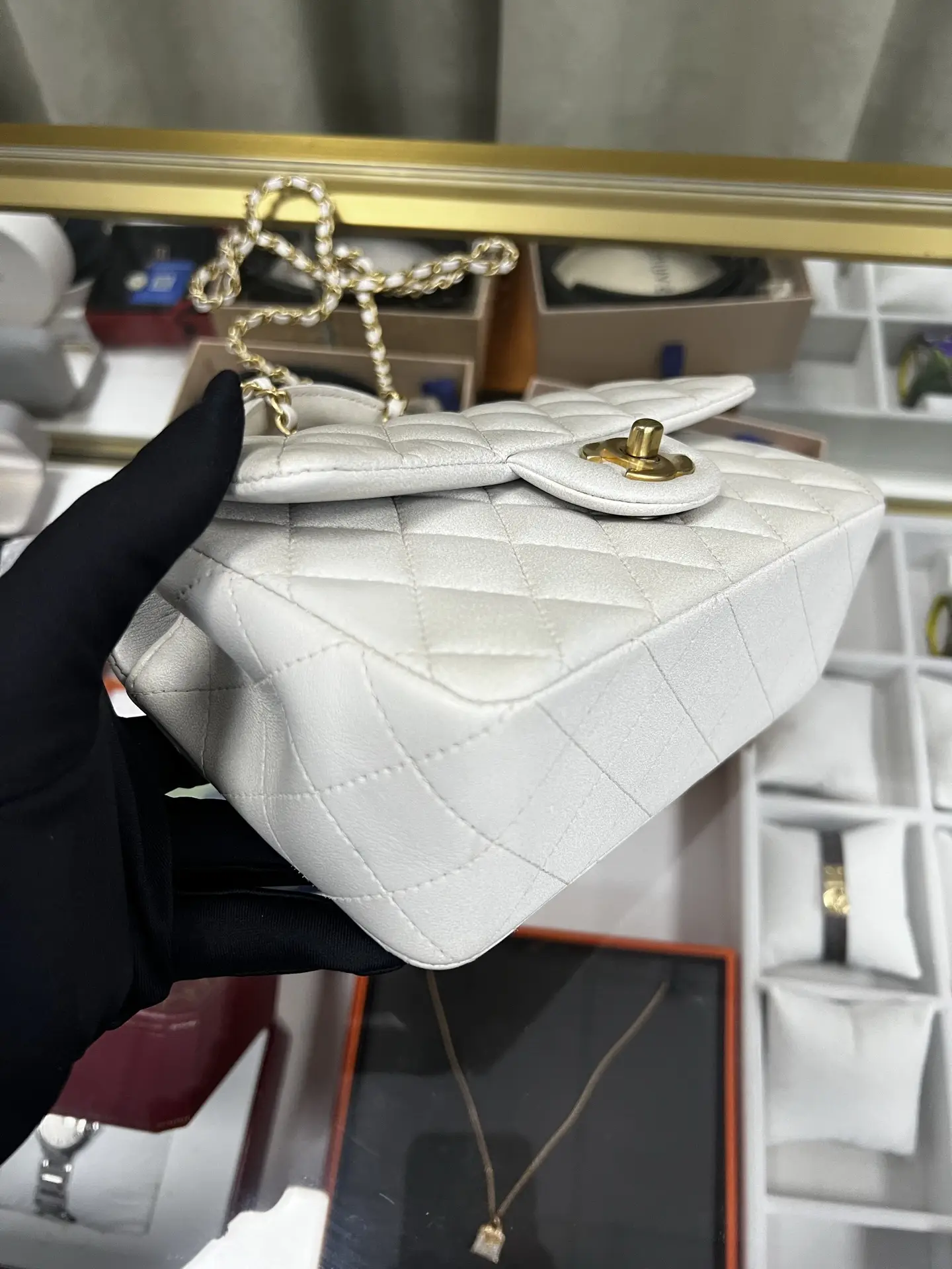 Chanel Mini Rectangular Classic Top Handle Flap Bag White Lambskin Chanel Mini Rectangular Classic Top Handle Flap Bag White Lambskin