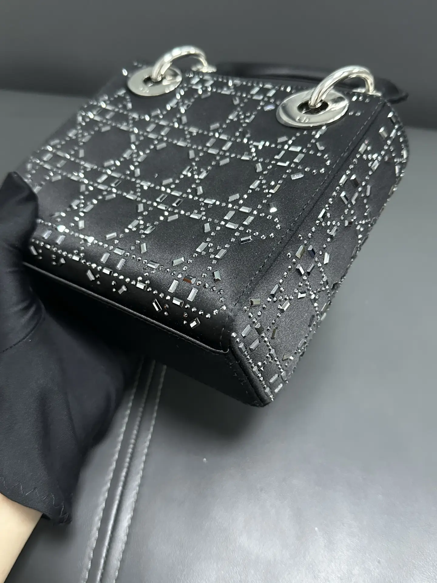 DIOR Mini Lady Dior Bag in Black Satin with Crystals DIOR Mini Lady Dior Bag in Black Satin with Crystals